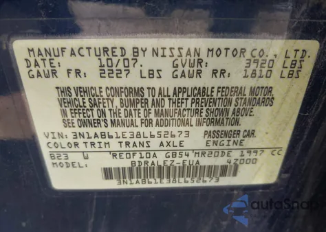 2008 Nissan Sentra 2.0S из США, поврежденный, VIN 3N1AB61E38L652673